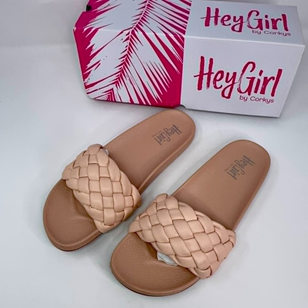 NEW Hey Girl by Corkys Extra Braided Slide Sandal Women's Size 9 Blush Pink
